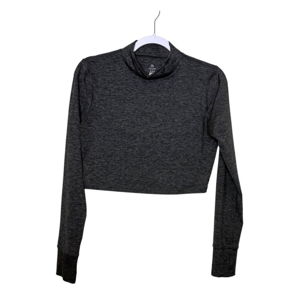 Offline by Aerie Cropped Long Sleeve Top Women M Gray Stretch Activewear Gym